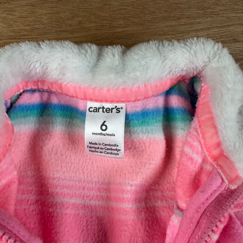 Carter’s Fleece Zip-Up Vest Pink Striped Sherpa Lined 6 Months - Picture 3 of 3